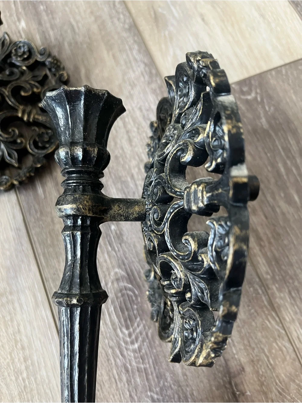 Vintage Homco Black and Gold Ornate Wall Hook Pair